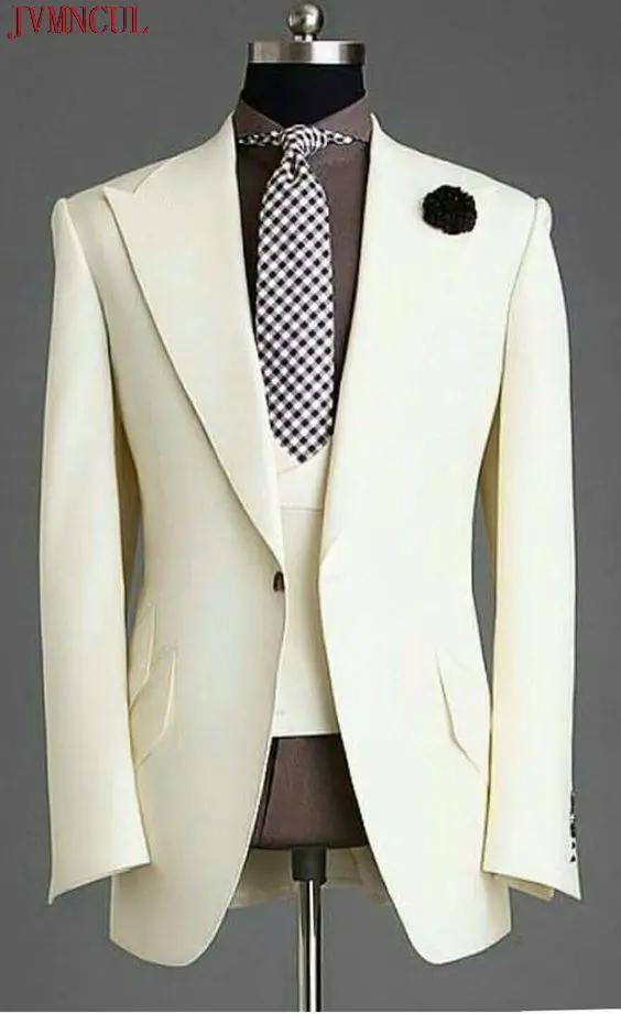 

2022 Tailored Made Ivory White Men Suits For Wedding Slim Fit Terno Masculino Groom Tuxedos Best Man Party Prom Blazer 3 Pieces