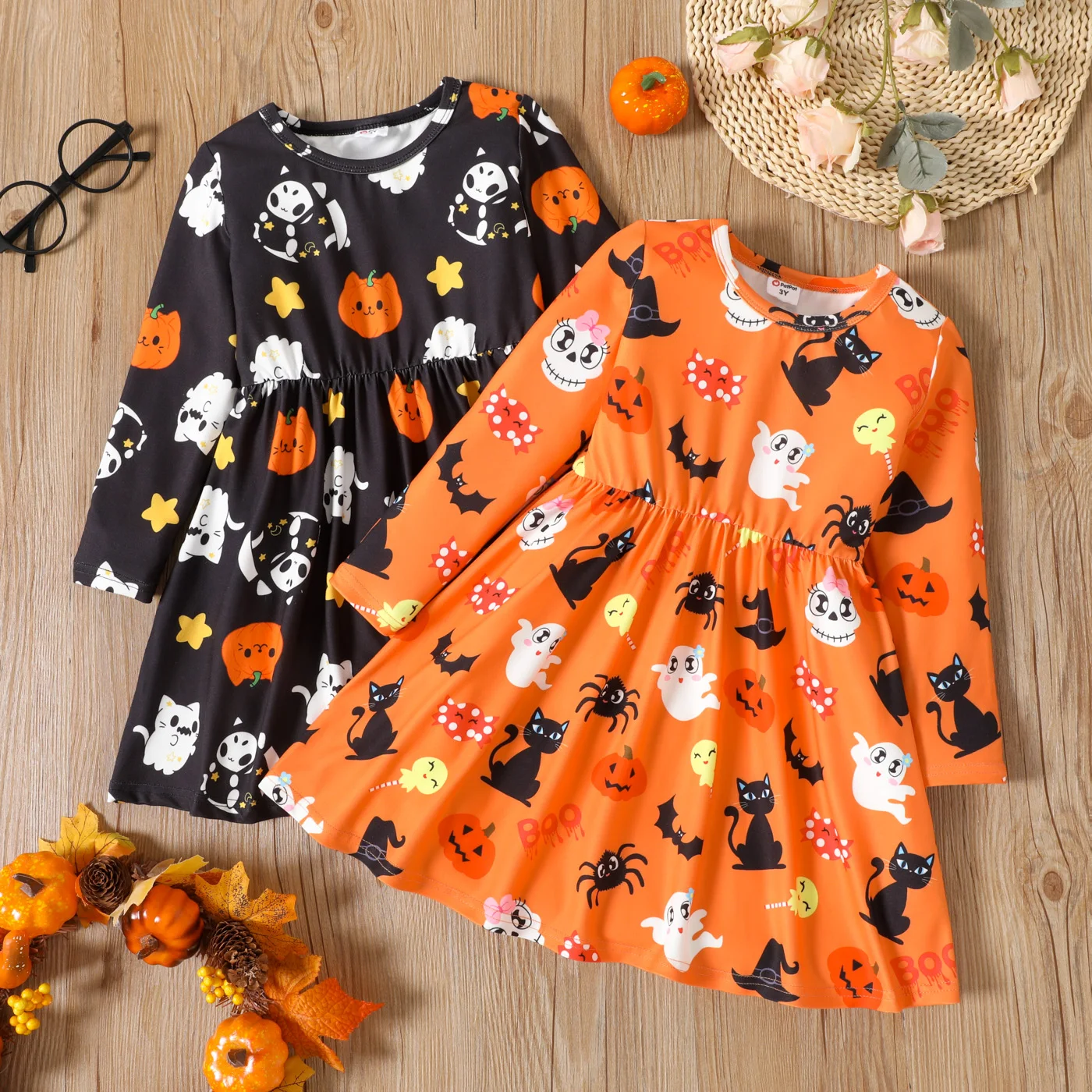 

PatPat Toddler Girl Halloween Ghost Print Long-sleeve Dress