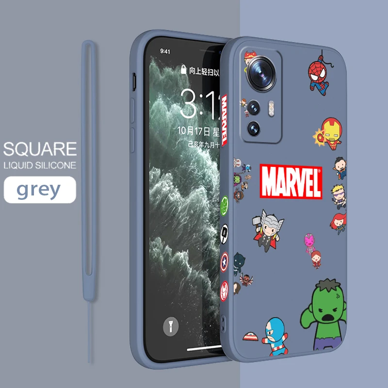 

Marvel Hero Cute Cartoon Phone Case For Xiaomi Mi 12 12T 11 11T 10 10T 9 9SE Lite Pro Ultra A3 Liquid Left Rope Cover Coque Capa