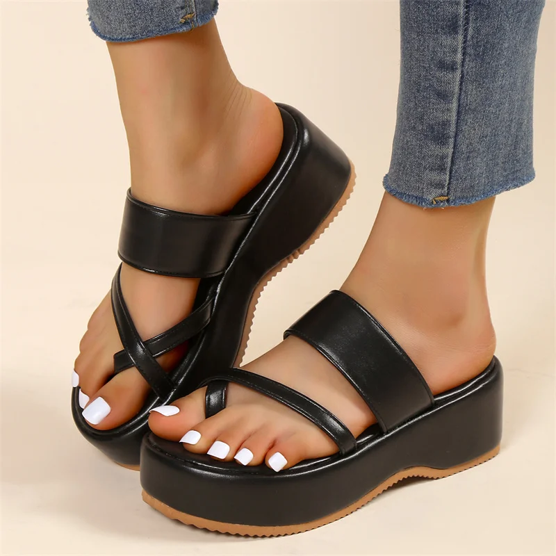 

Летние однотонные сандалии на плоской подошве, популярные уличные тапочки с открытым носком, Повседневная пляжная женская обувь, женские шлепанцы