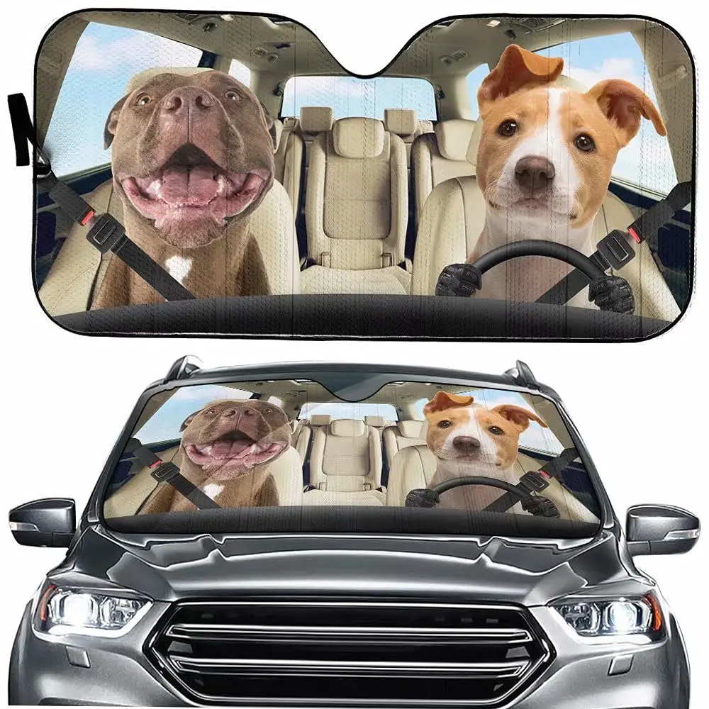 

Funny Red Nose Dog Pitbull Car Sunshade Windshield Window Protector Car Front Window Windshield, Car Cover UV Protector