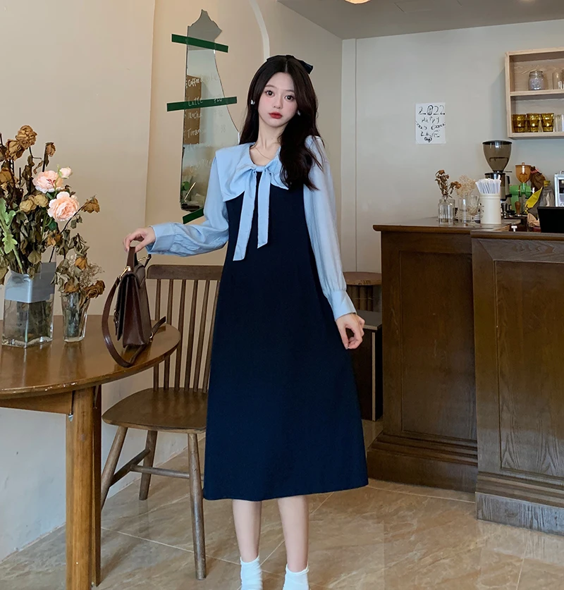 

Женское свободное платье с контрастной бабочкой, универсальное платье на осень и зиму, 2022