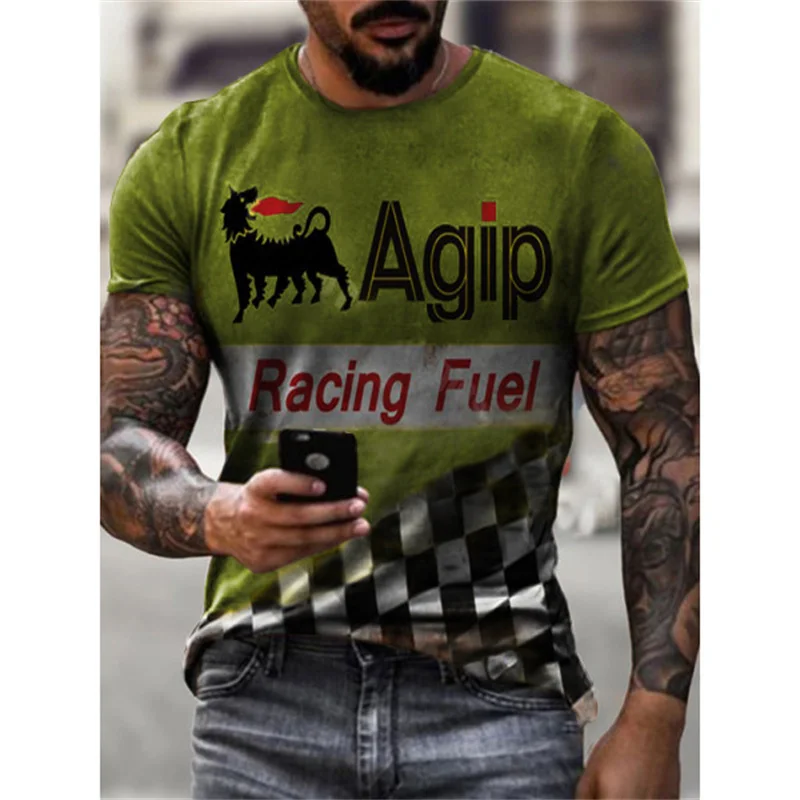 Новинка футболки Agip гонки топлива Харадзюку большие размеры Мужская футболка с 3D