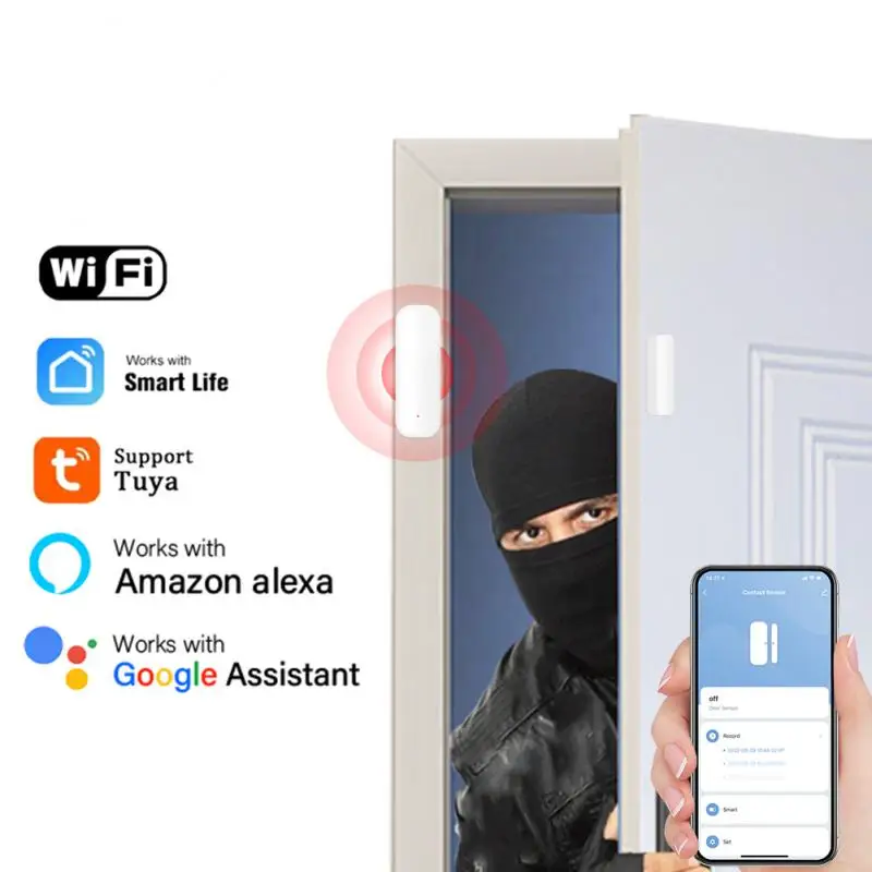 

Смарт-датчик двери и окон CoRui Tuya, магнитный детектор сигнализации с Wi-Fi, работает с Alexa Google Home