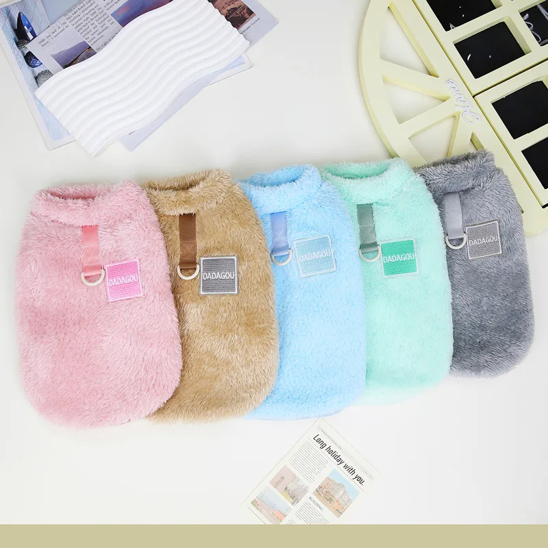 

Cat Small Dog Pet Clothes for Dogs Fleece Autumn Winter Clothing Luxury Girl Five-color Pull-tab Items York Jumpsuit Accessories