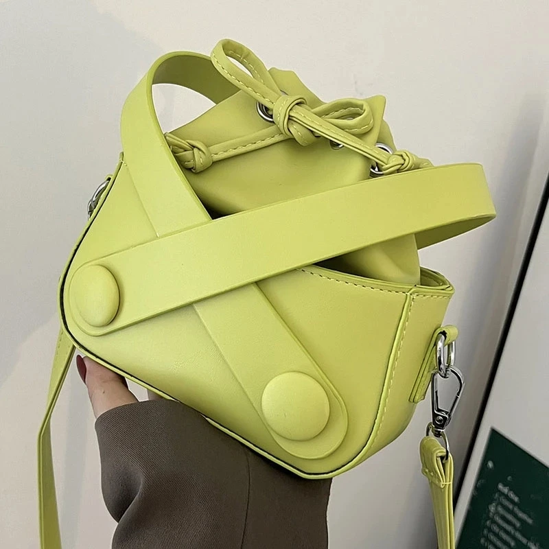 

Designer Brand Bucket Shoulder Bag Woman Luxury Solid Pu Leather Women'S Handbag Fashion Simple High Quality Lady Messenger Bag
