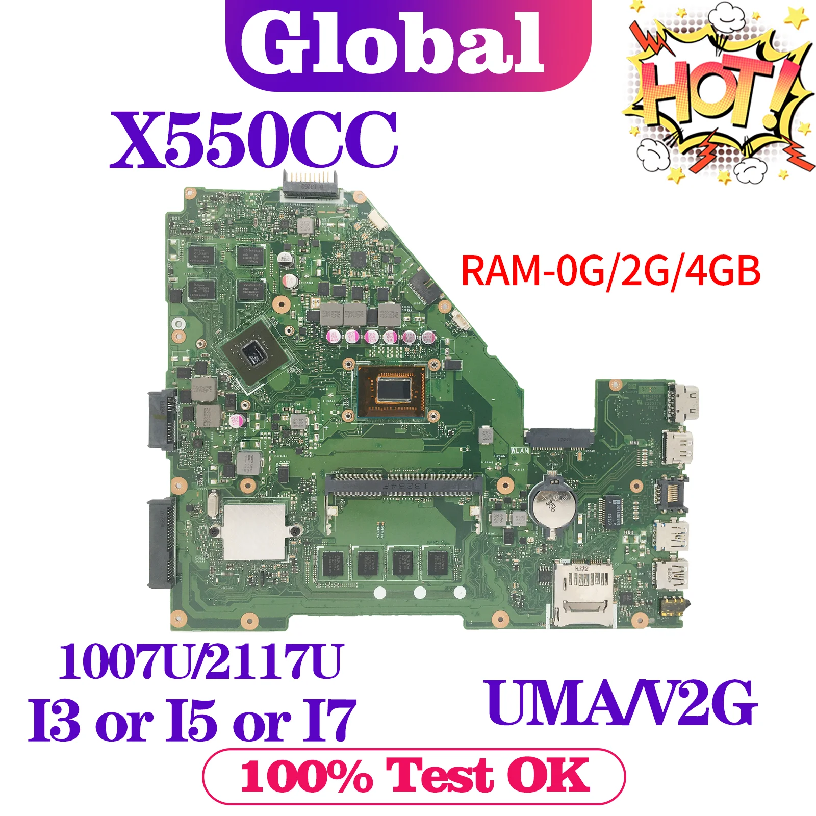 

KEFU Mainboard Y581C X552C X550C X550CL A550C K550C X550CC X550CA Laptop Motherboard 1007U/2117U I3 I5 I7 0G/2G/4G-RAM V2G/UMA