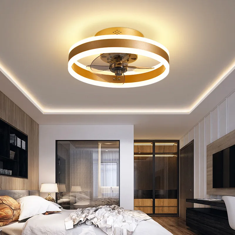 Small Simple LED Ceiling Fans Light Remote Control Ceiling Lamp with Fan for Low Floor Loft Bedroom Invisible Fan Chandelier