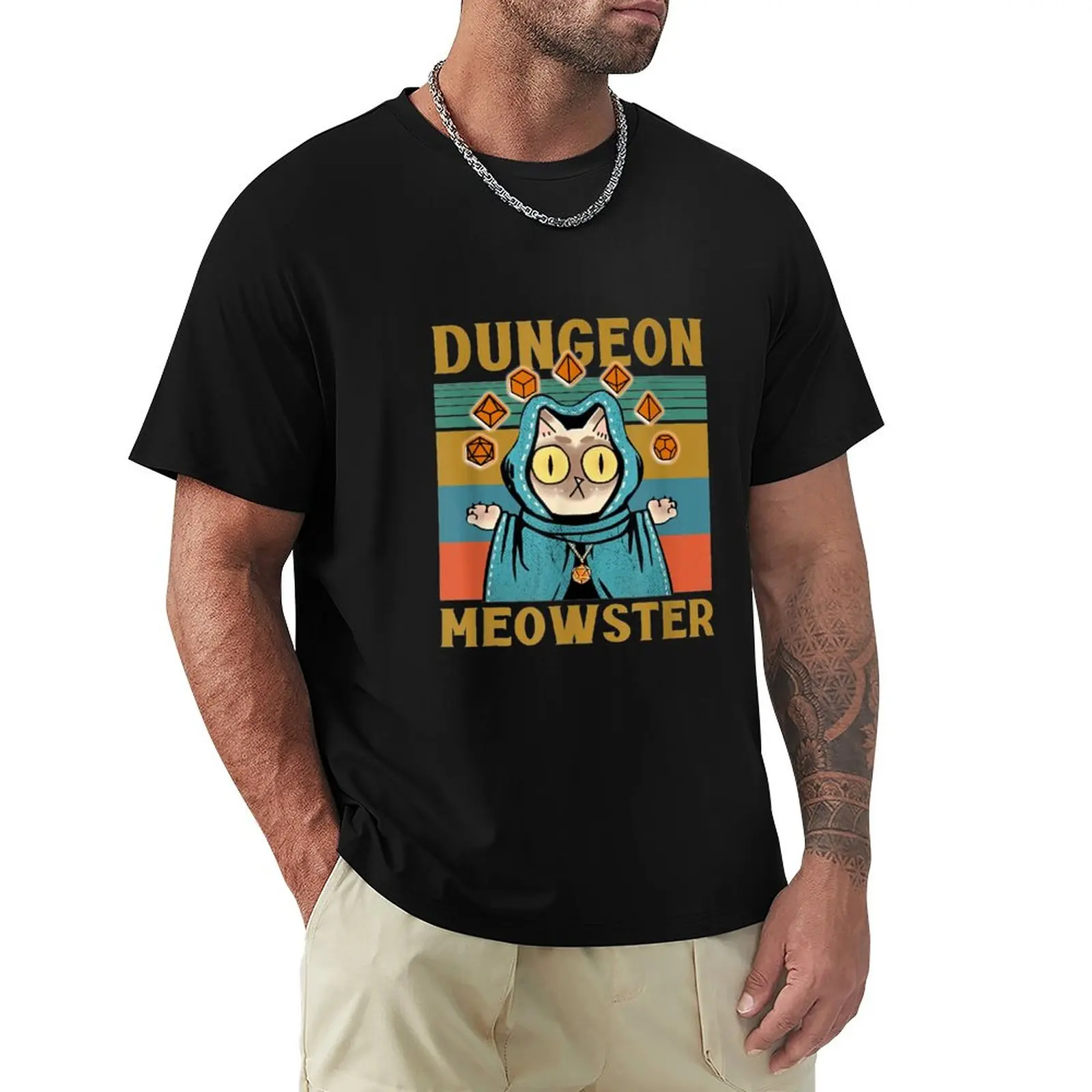 

Dungeon Meowster Funny Nerdy-Gamer Cat-D20 Dice RPG T-Shirt Heavyweight T Shirts Custom T Shirt Big And Tall T Shirts For Men