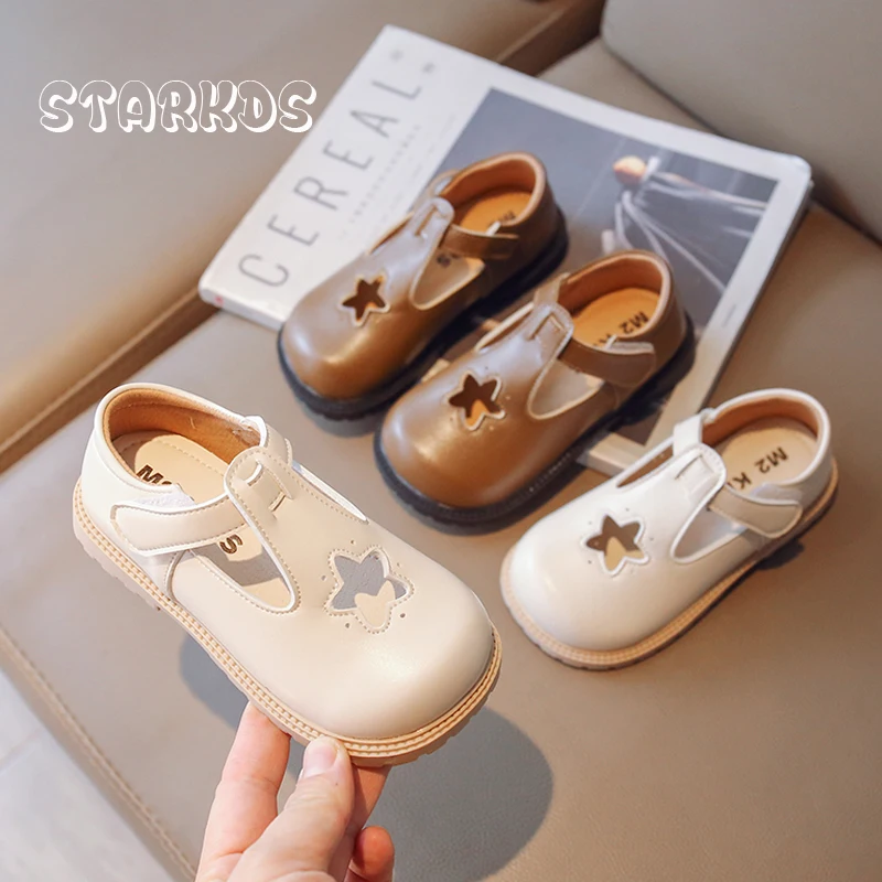 Baby Girls T-Strap Mary Jane Shoes Child Star Hollow Out Ballet Flats Kids Cute Spring Leatherette Loafers