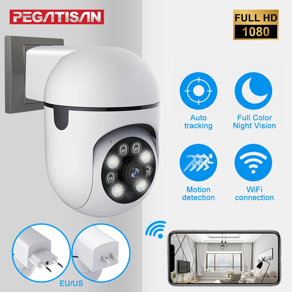 

1080P HD PTZ WiFi IP Camera Bulb Night Vision Full Color Tracking Ai Human Detection Baby Monitor Indoor Security CCTV Cameras