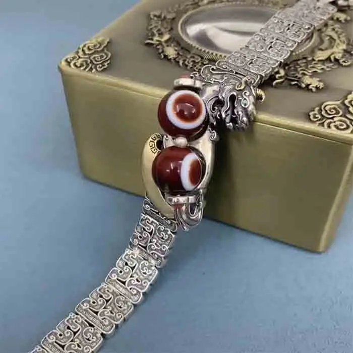 

LongLongjinsu S925 двойные глаза Tianzhu Pixiu браслет мужской Вращающийся Ретро индивидуальный китайский шикарный оригинальный нишевый дизайн