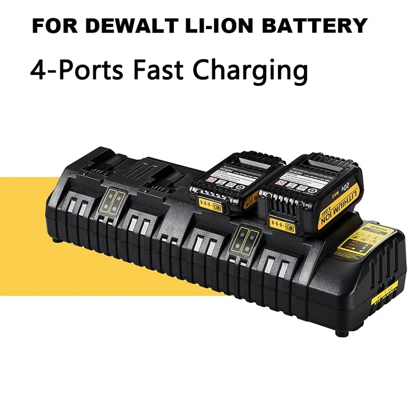 4-Port Battery Charger for Dewalt 14.4V 18V 20V Lithium Battery Fast Charging for DCB104 DCB118 DCB1418 DCB140 DCB183 USB Out 5V