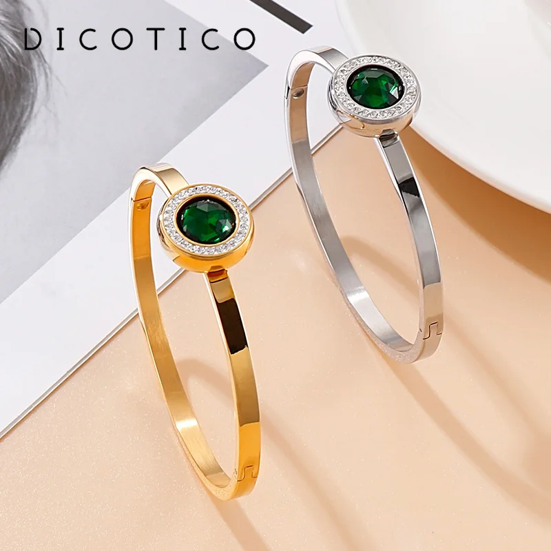 

New Colourful Glass Charm Bangle For Women Stainless Steel Rhinestone Cuff Bracelets Women Trendy Wedding Party Jewelry 2022