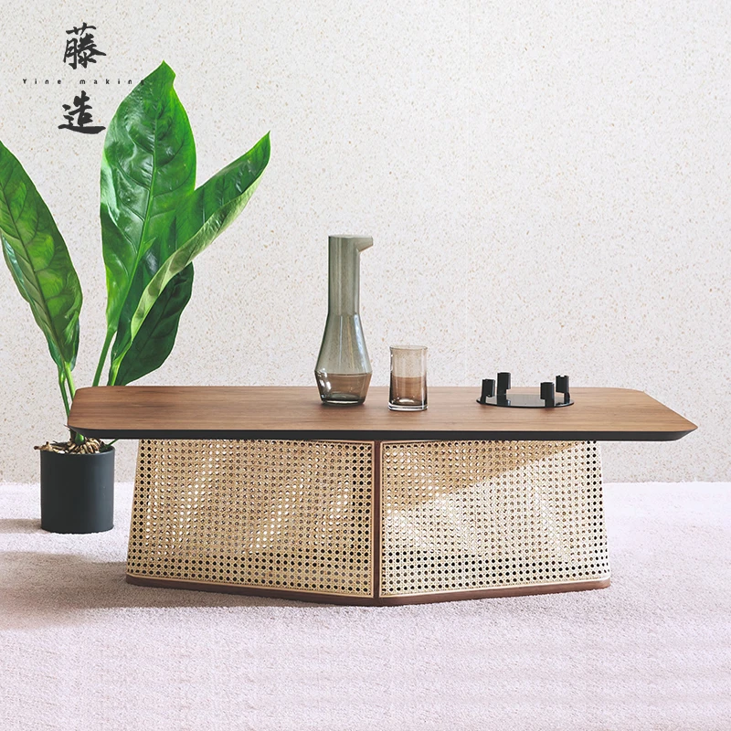 

Rattan weaving tea table, Nordic solid wood special-shaped side table, small living room, simple corner table, tea table