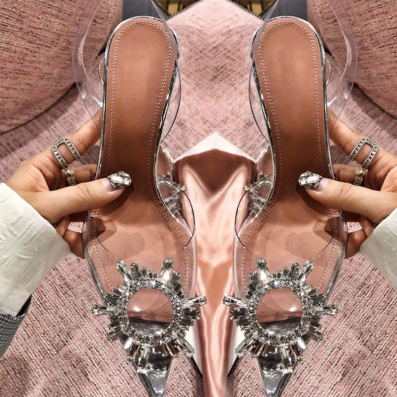 

PVC transparent women's high-heeled crystal pointed toe high-heeled shoes women's plexiglass shoe spike heel high heel fairy san
