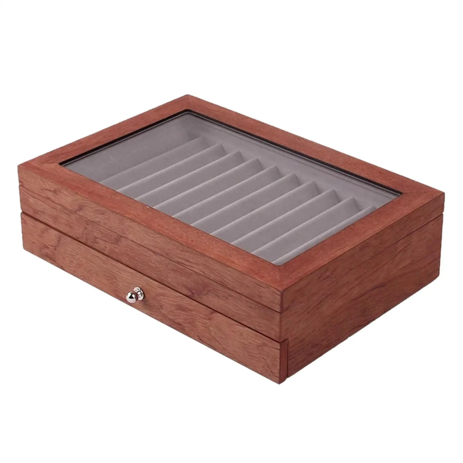 

Large Capacity 2 Layer 23 Slots Wood Pen Storage Box Lid Window Rosewood