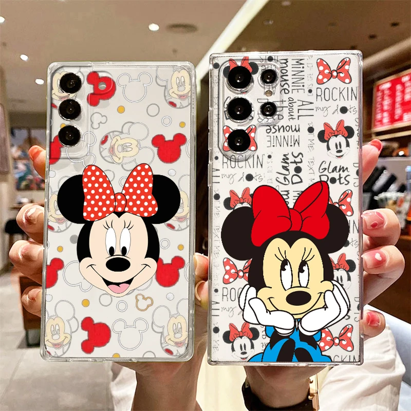 

Disney Minnie Mickey Transparent Phone Case For Samsung S23 S22 S21 S20 FE Ultra Pro Lite S10 S10E S9 S8 Plus 5G Cover