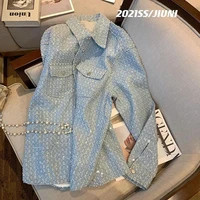 2022 spring and autumn new blue tweed fashion ladies temperament short denim top