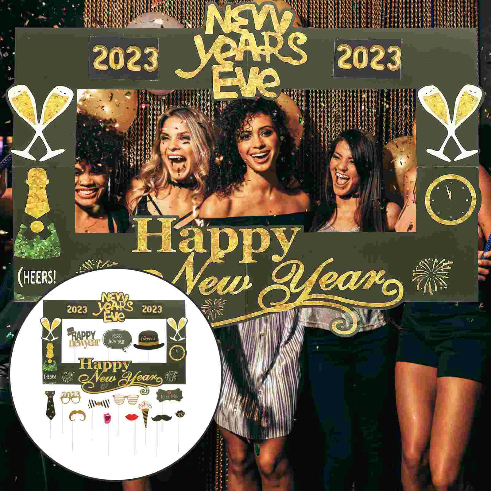 

1 set of Decorative Selfie Picture Frame Photo Booth Prop New Year Decor Props