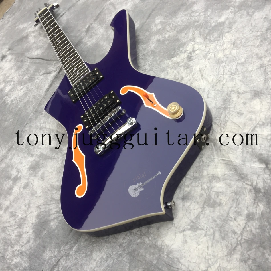 

PS10 Iceman Paul Stanley Purple Electric Guitar Abalone Body Binding, Mirror Pickguard, Flame Shaped Tailpiece, Chrome Hardware