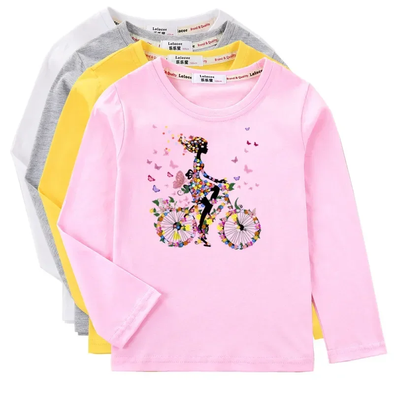 

Aimi Lakana Meisjes Lente T-Shirt Vlinder Fiets Grafische Top Kids Katoenen Mode Feestjurk 3T-14T