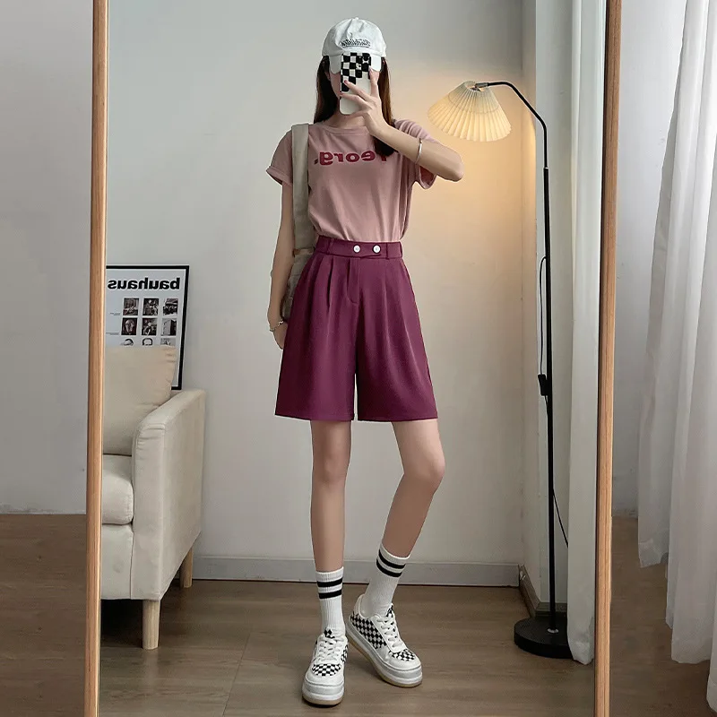 2023 Y2K Korean Fashion Pant High Street Drape Suit Shorts Women Office Lady Summer Casual Solid Color High Waist Zipper Shorts