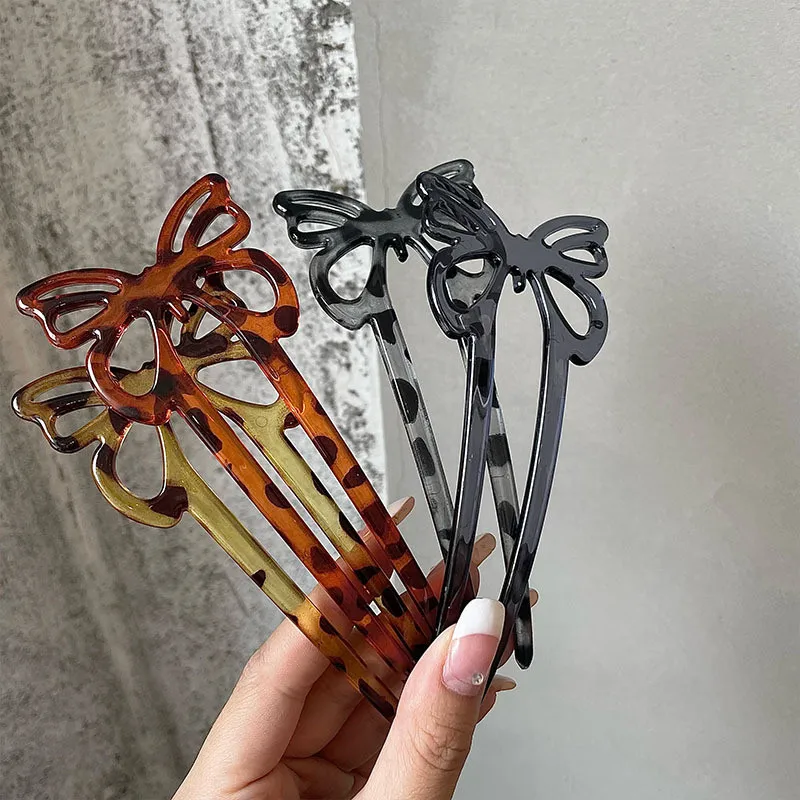 

Fashion Korean Vintage Butterfly Shaped Hair Sticks Leopard U-shape Acrylic Hairpins Women Hair Styling Clips Bun Hair Barrette