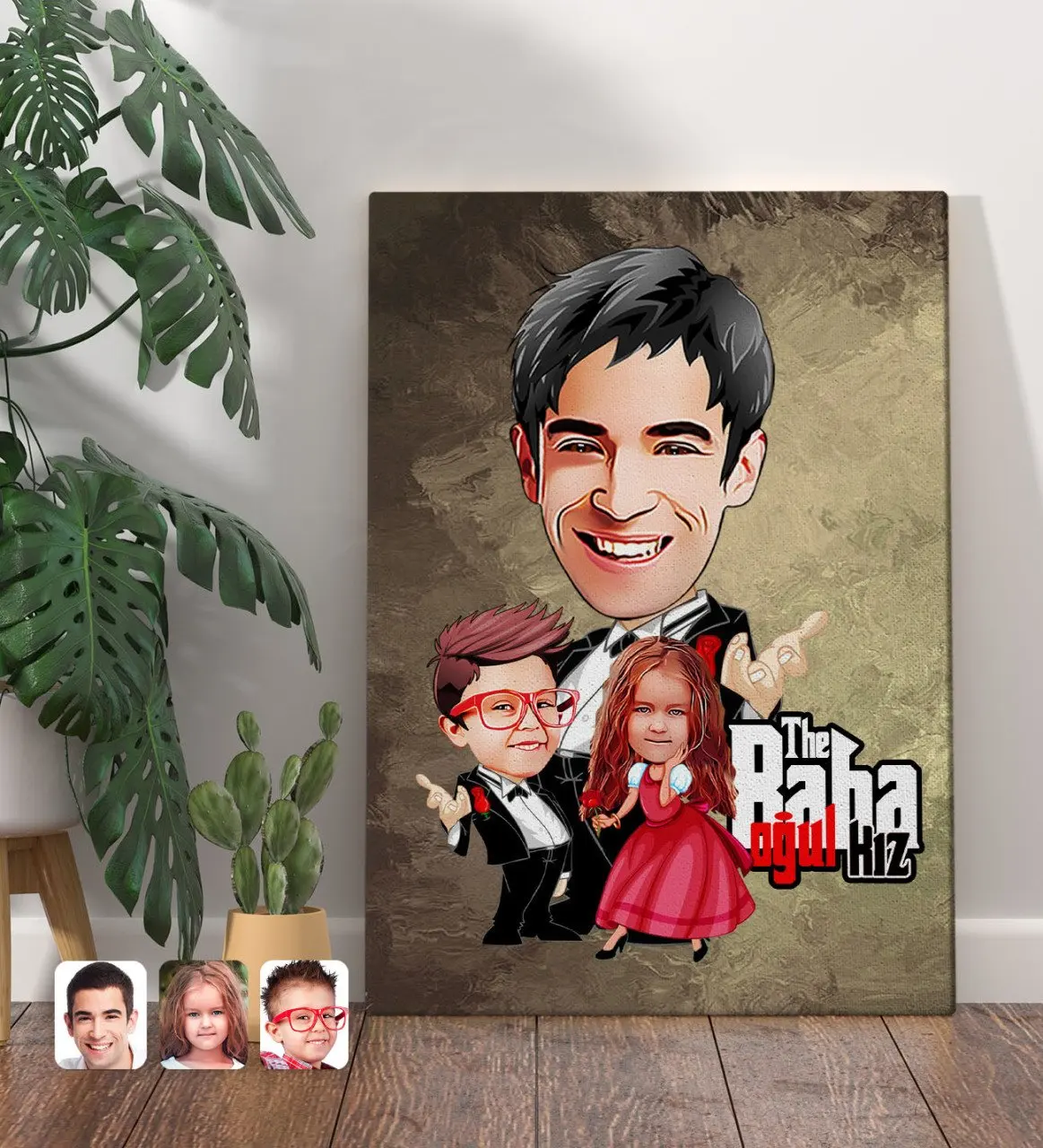 

Персонализированный папапа крестный папа сын и девушка карикатура холст стол 70x100 см-1 специальный дизайн для друзей влюбленных подарок Кра...