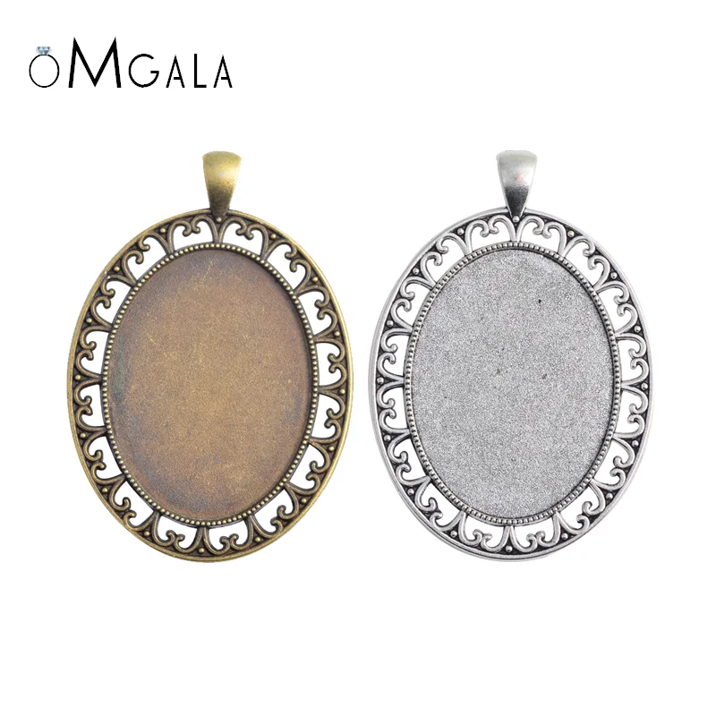 

New Fashion 5pcs 30x40mm Inner Size Antique Silver Plated Bronze Black Pierced Style Cabochon Base Setting Charms Pendant