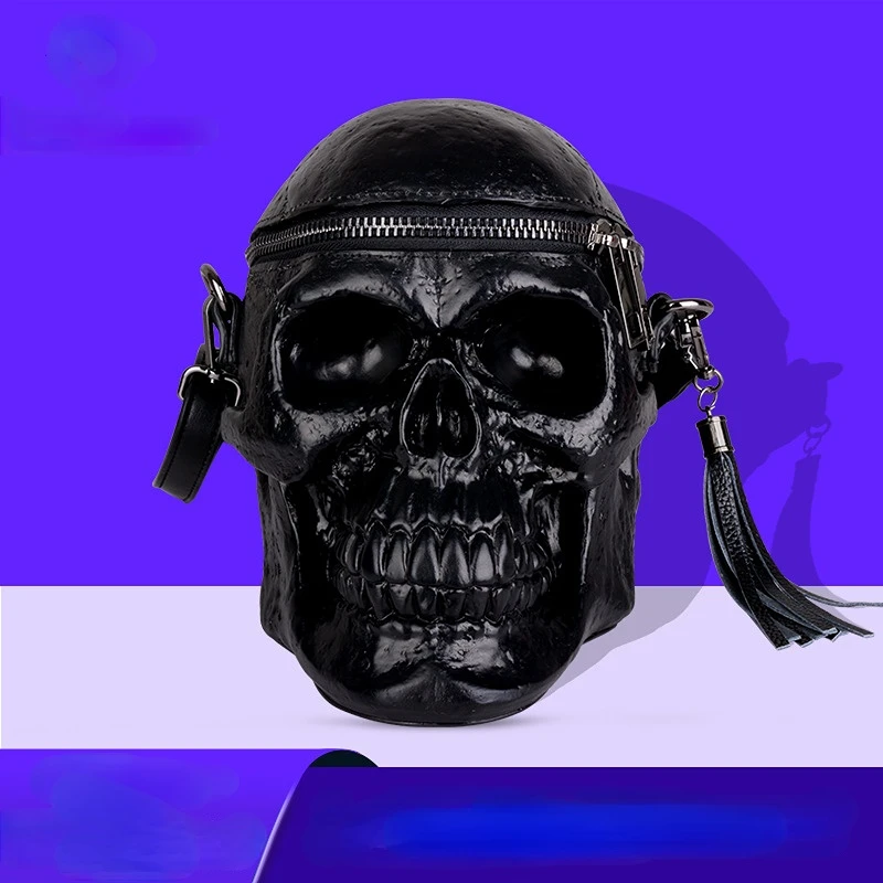 

3DAll Saint's Day Creative Female Personality Funny Skull Black Men's Shoulder Bag Silicone Fashion Halloween Candy Purses Scary
