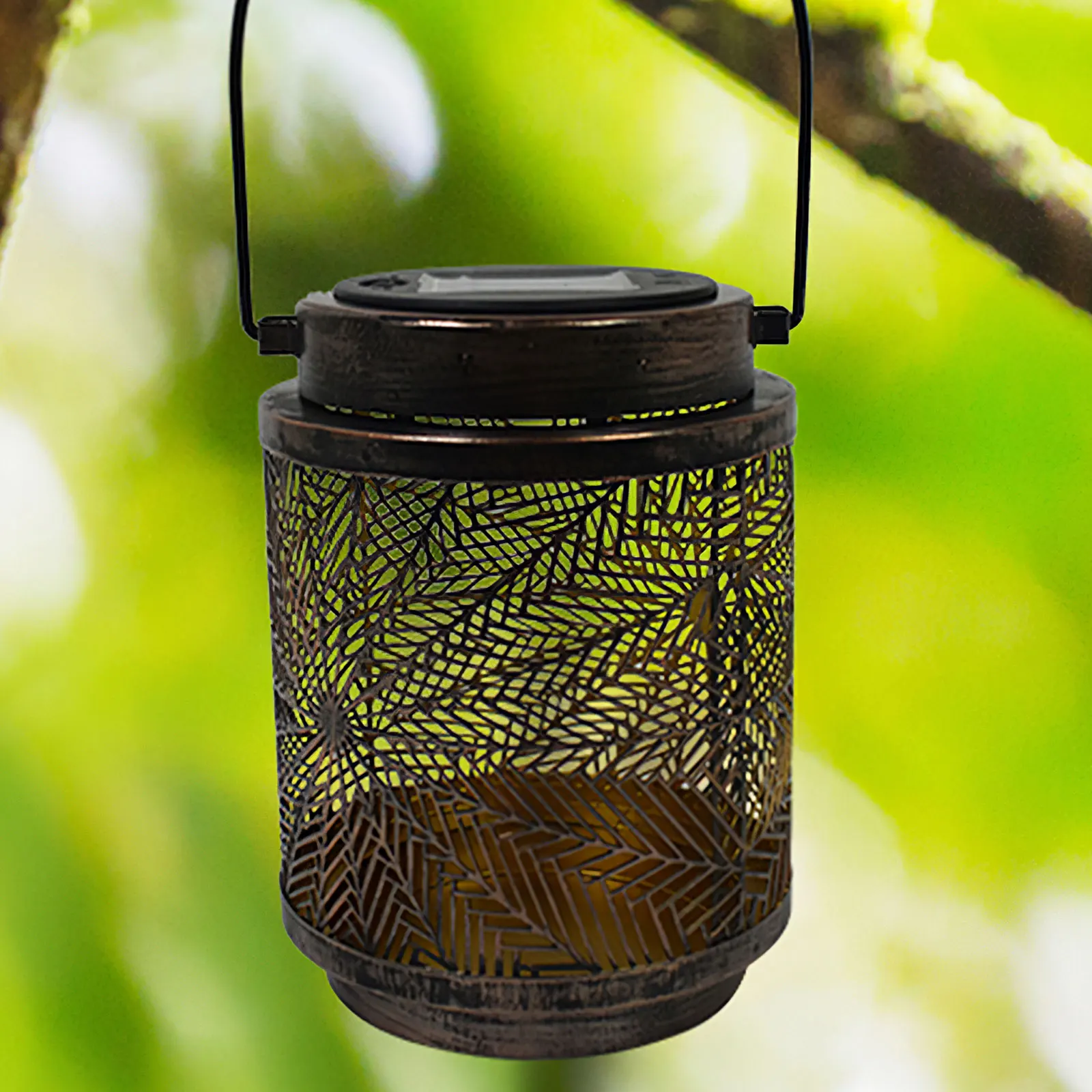 

600mAh Solar Lawn Lamp IP65 Wrought Iron LED Lantern Solar Landscape Lamp With Warm White Light Hollow Geometric Flower Pattern