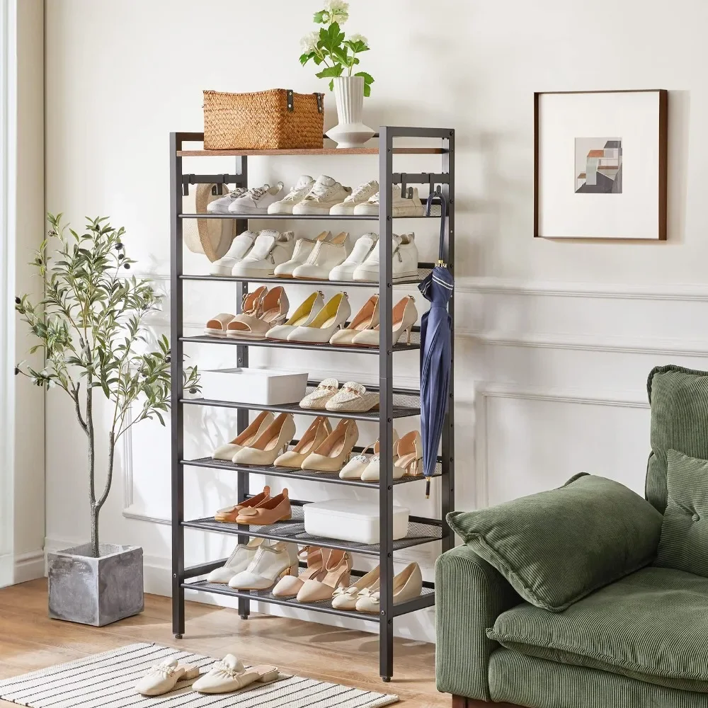 Новая 8-уровневая стойка для обуви полка с плоским и наклонным дизайном 4 крючками