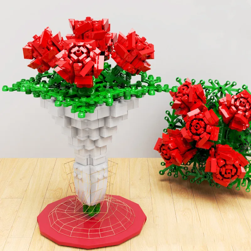 

474 шт. букет MOC Ideas из серии «розы», строительные блоки, подарок для девочек, домашняя мебель, кирпичи для сборки, игрушка «сделай сам»