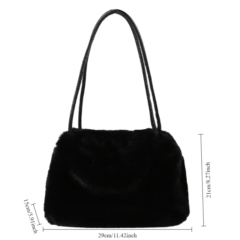 wa damska futrzana marszczona jesienno-zimowa luksusowa jednokolorowa torba na ramię minimalistyczny styl pasek ze skóry PU elegancka z uchwytem