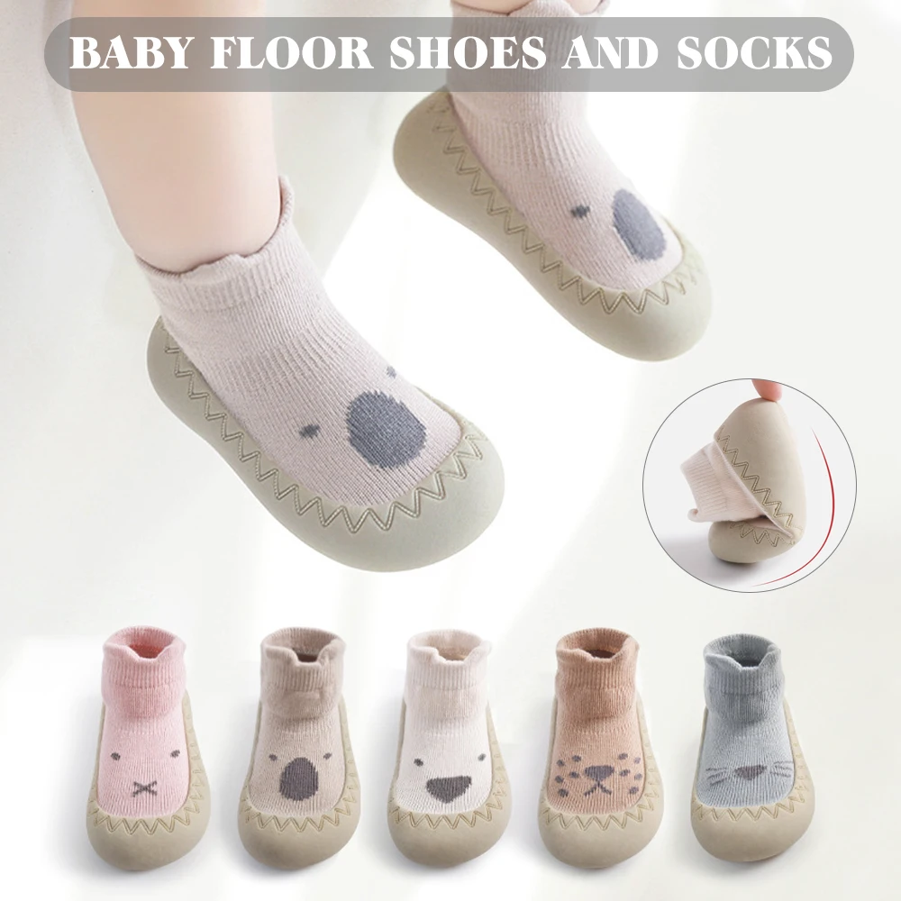 

Baby Toddler Barefoot Floor Socks Anti Slip Slip-on Indoor Cotton Soft Shoes TPE Glue Bottom Sole Knitted High Top Flexible BM88