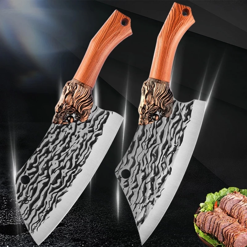 

Stainless Steel Forged Kitchen Knife Hammer Pattern Slicing Knife Household Meat Cleaver Cutting Kitchen Knife Chopping Knife