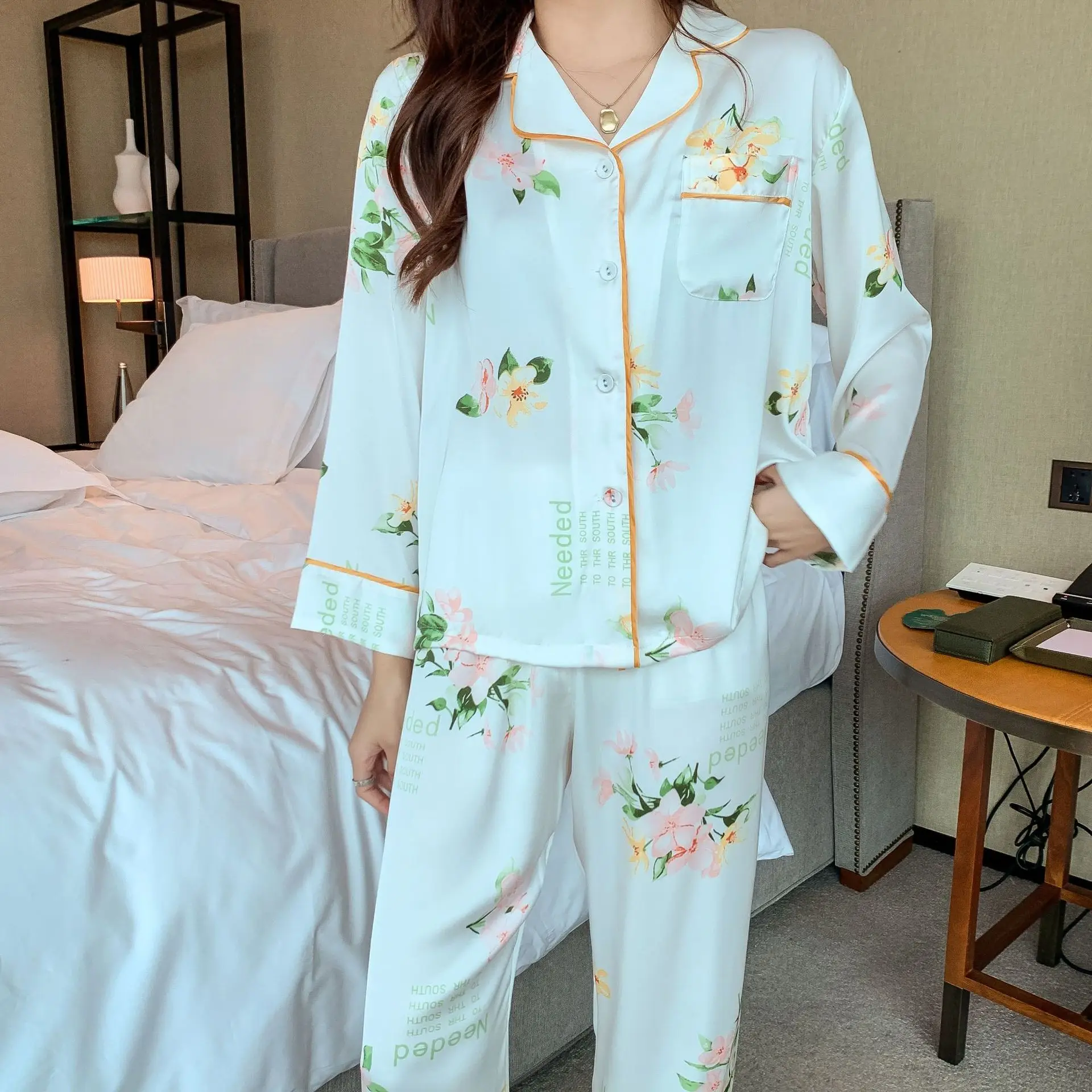 Pajamas Ladies Long Sleeve Ice Silk New Small Fresh Simulation Silk Homewear women pajamas