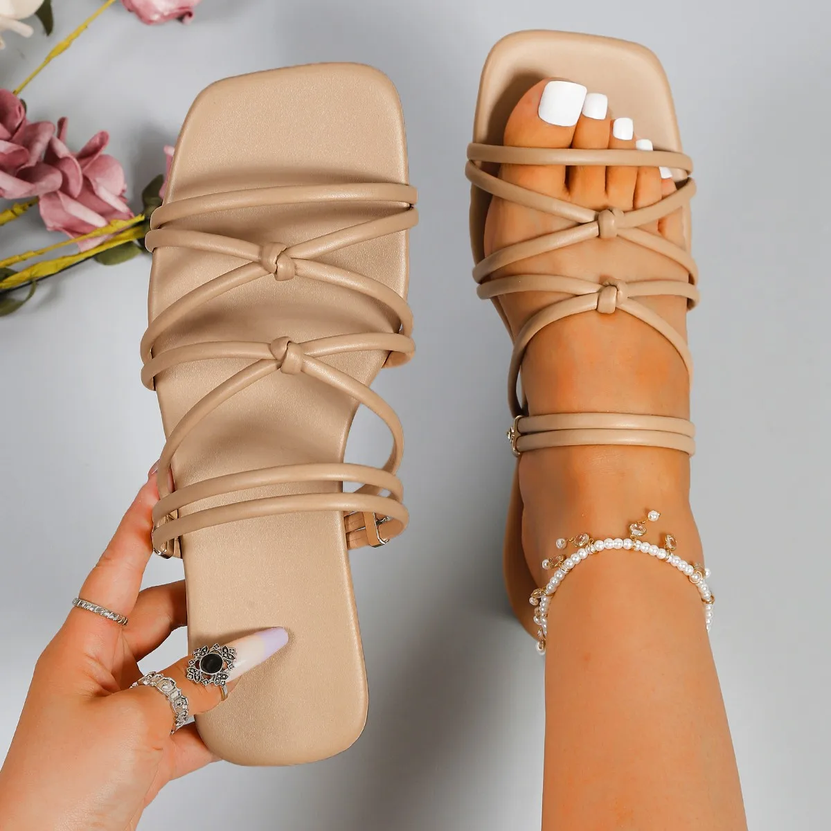 New Women's Rome Open-toe Slippers Women Slingback Sandals Shoes Summer Flats Casual Flip Flops Dress Shallow Female Slides 43