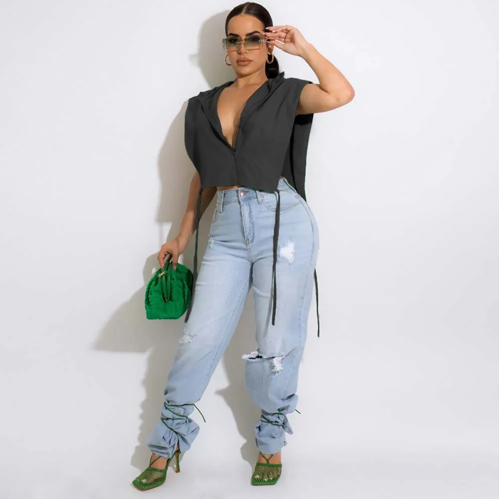 Новая модная однотонная блузка на молнии с отворотом топ коротким рукавом