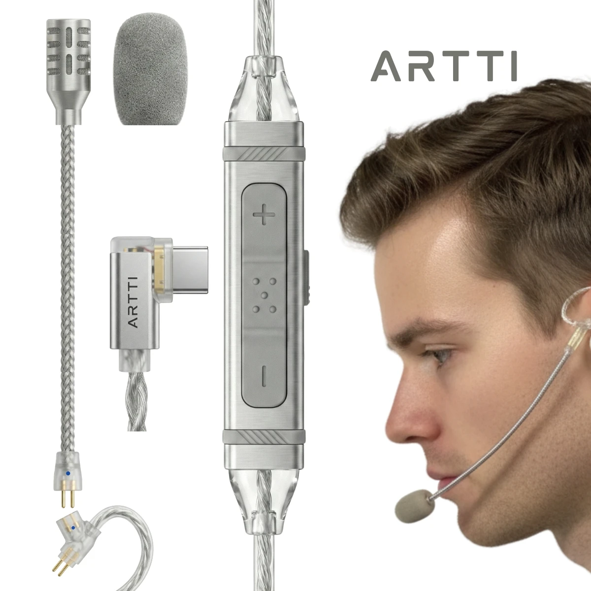 Фото Игровой кабель ARTTI CARRYING 3-в-1 с отсоединяемым микрофоном, встроенным Hi-Fi DAC, 2-контактным разъемом 0,78 мм и посеребренным плетеным проводом OCC №1