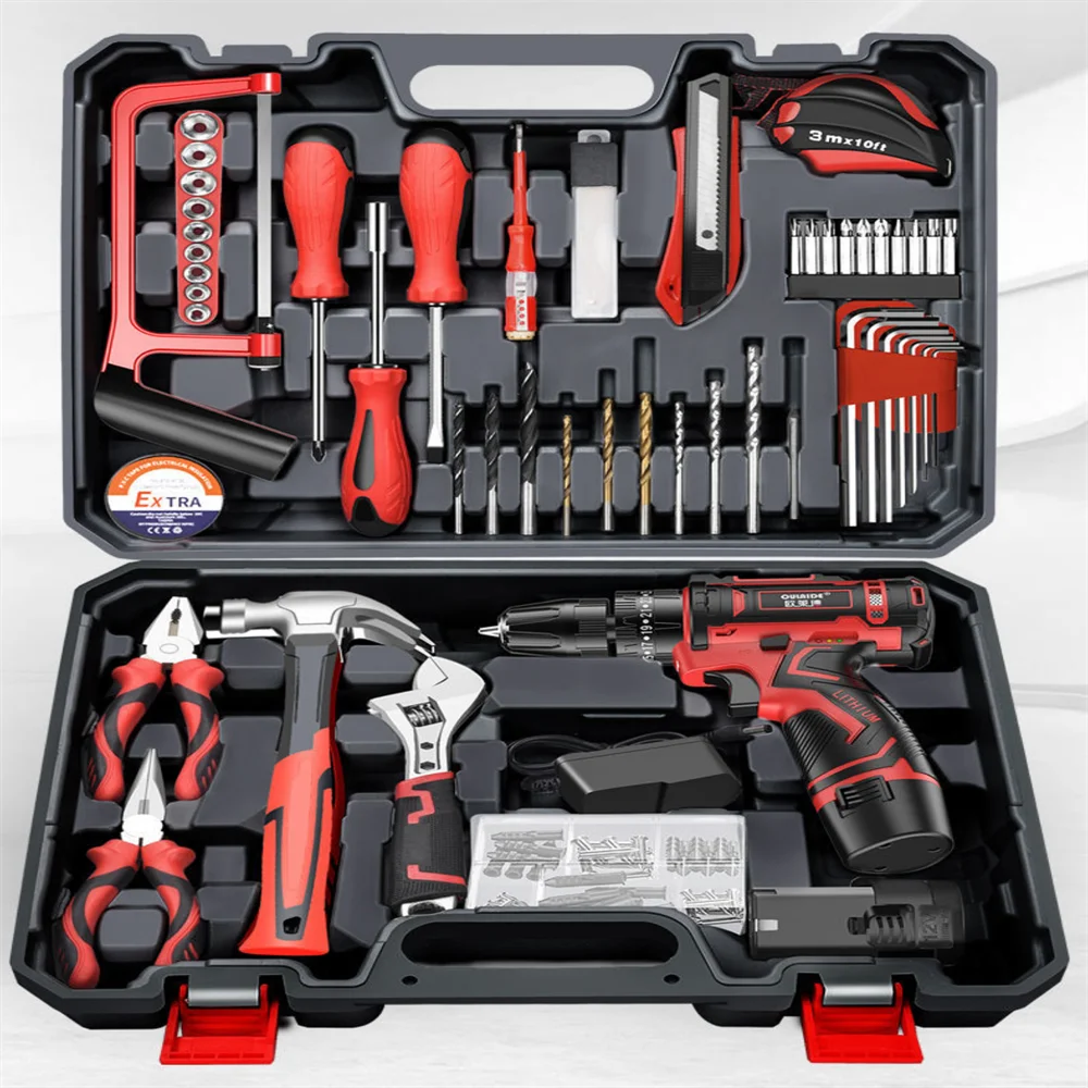 

New Low price Electric hand drill hardware toolbox, electric drill electric screwdriver universal set, metal wall plate