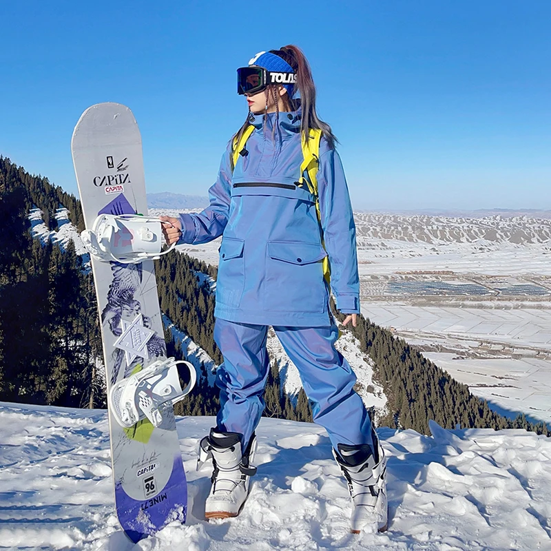 Новый Яркий светоотражающий лыжный костюм-карго для мужчин и женщин, мужской уличный ветрозащитный водонепроницаемый теплый однобортный двухбортный лыжный костюм, куртка
