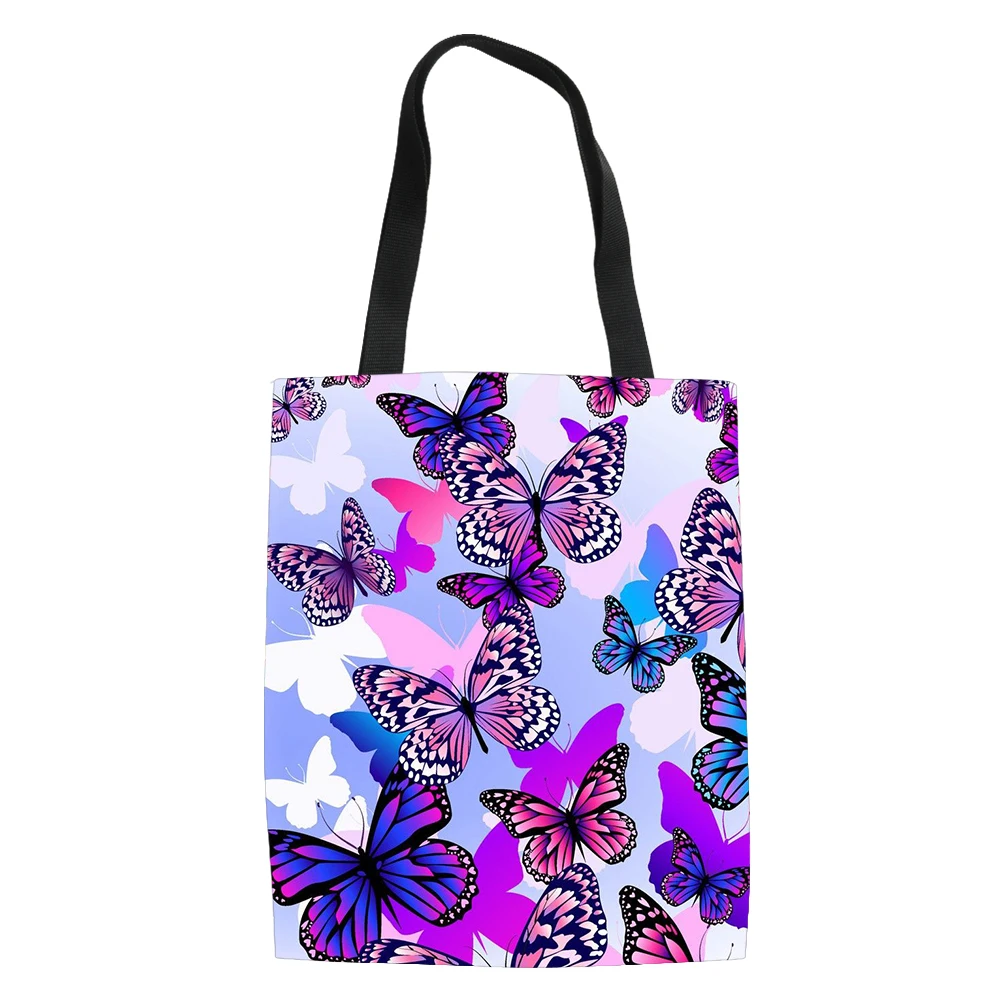 Colorful Butterflies Design Print Fashion Shoulder Bag Beach School Teenager Tote Bag High Quality Storage Bolso De Mano