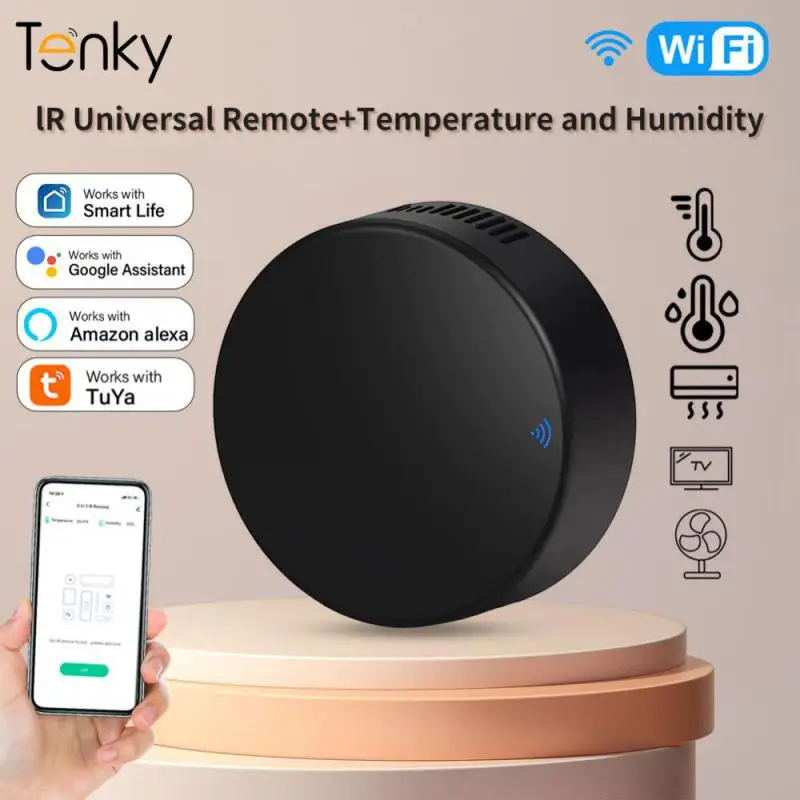 

Датчик температуры и влажности Tenky Tuya Wi-Fi 3 в 1, датчик с голосовым управлением Alexa/Google Assistant, ИК универсальный, дистанционное управление через ...