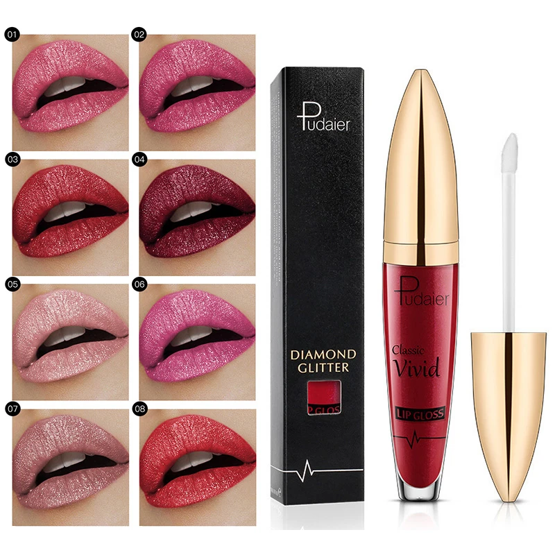 

Moisturizing Matte Pearlescent Glitter Lip Gloss Diamond Shiny Liquid Lipstick Waterproof Long Lasting Women Beauty Makeups Tool