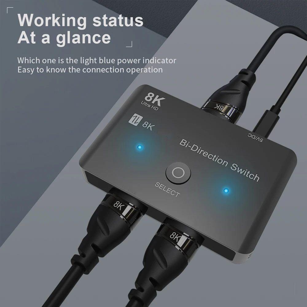 

HDMI-compatible 8K HD 2.1 Bi-Directional Switch 8K@60Hz 4K@120Hz 1 in 2 out 2 in 1 out High Speed 48Gbps Splitter for Xbox X PS5