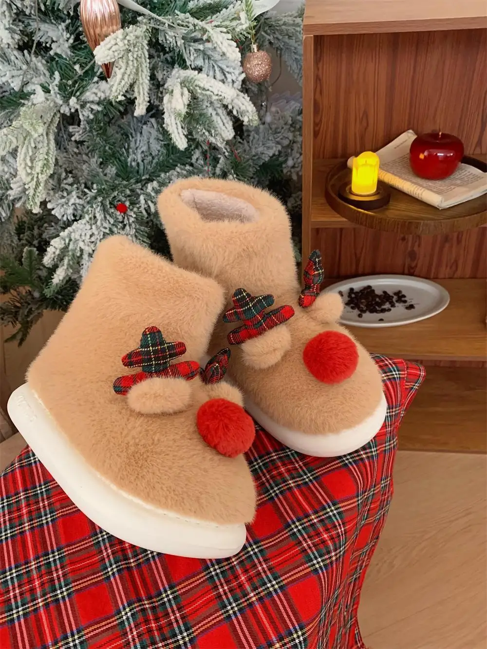 Женские сапоги для снежной погоды рождественский подарок из хлопка с оленем