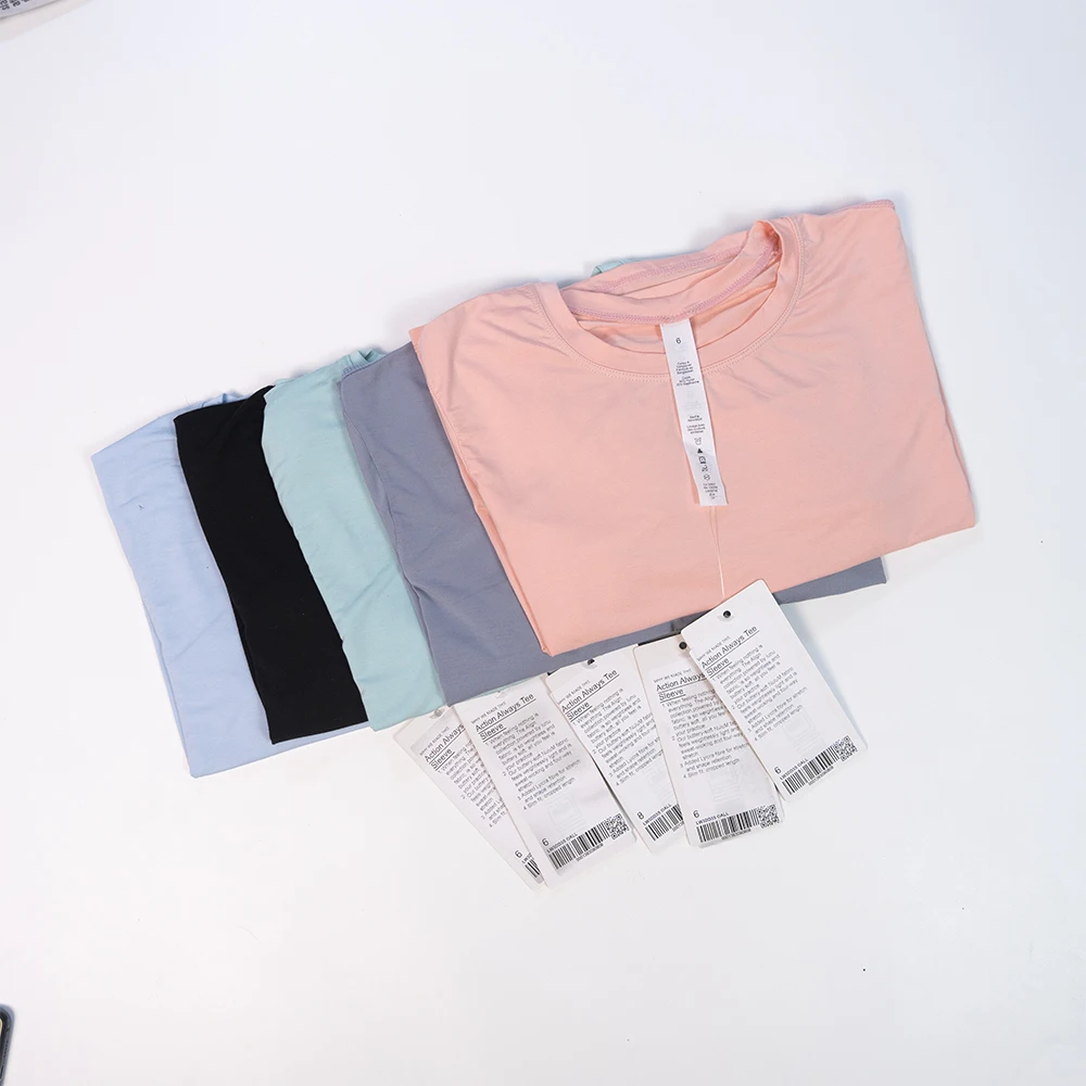 Lulu Women Ladies Summer Solid Color Short Sleeve Top Loose Elastic Breathable Sports Yoga Dance Gym Sports Leisure T-Shirt