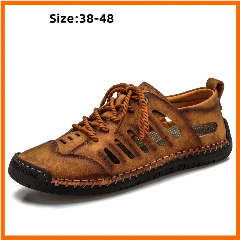 

Big Size Men Leather Beach Sandals Outdoor Summer Handmade Men Shoes Men Breathable Casual Shoes Footwear Walking Sandals